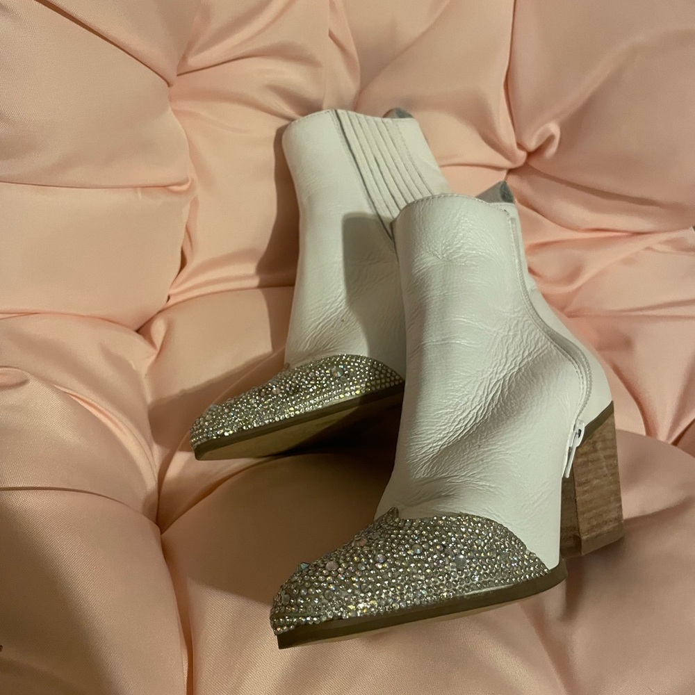 White Embellished Ankle Boots